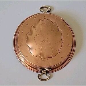 Vintage Artichoke Motif Round Copper Tin Mold Pan Brass Handle Country Cottage